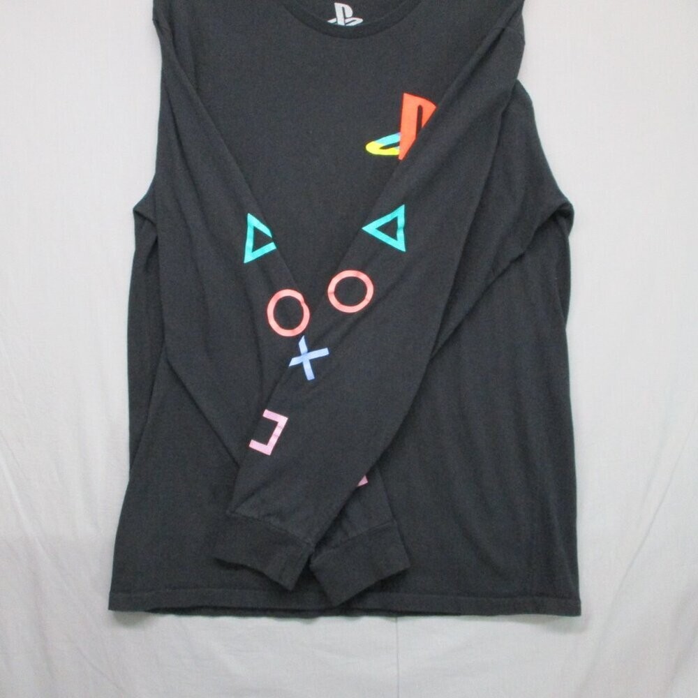 PlayStation Graphic Print Logo & Buttons On Sleeve Black Men Size | L