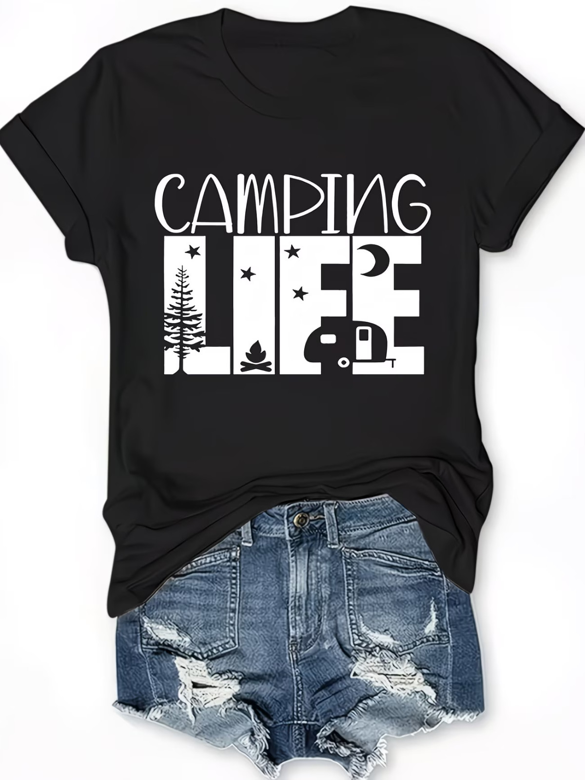 Womens Trendy Letter Print T-Shirt – Comfortable Crew Neck