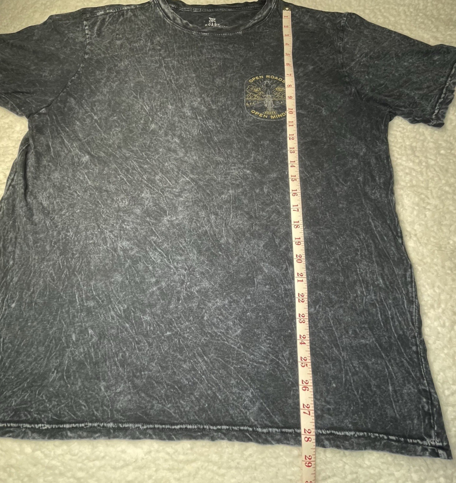 Roark Mens L “Open Roads Open Minds” Graphic Distressed Acid Moto Black T-Shirt