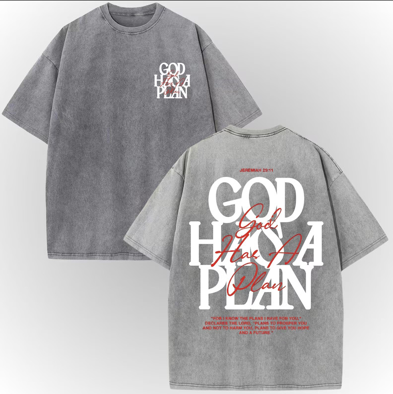 God Has A Plan Vintage Christian T Shirt Oversized Acid Wash Faith Graphic Tee