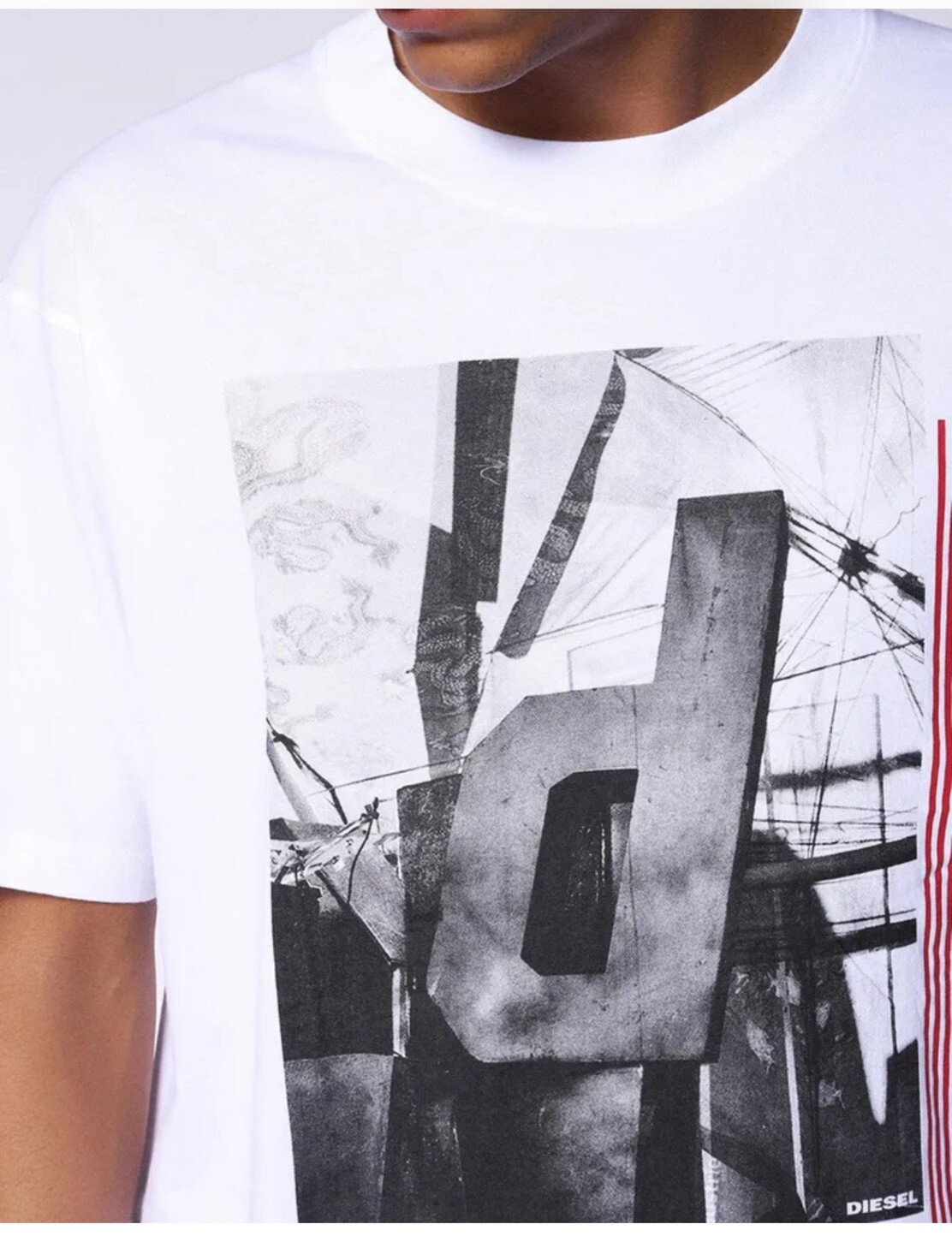 $58 Diesel Men’s T-Lucas AA T-Shirt Long Fit White Short Sleeves Size L