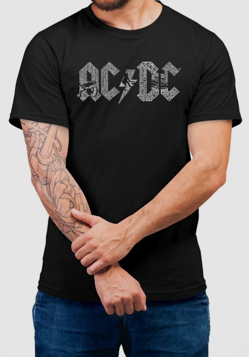 $25 La Pop Art Men’s Black Short-Sleeve Crewneck AC/DC Word Art T-Shirt Size M