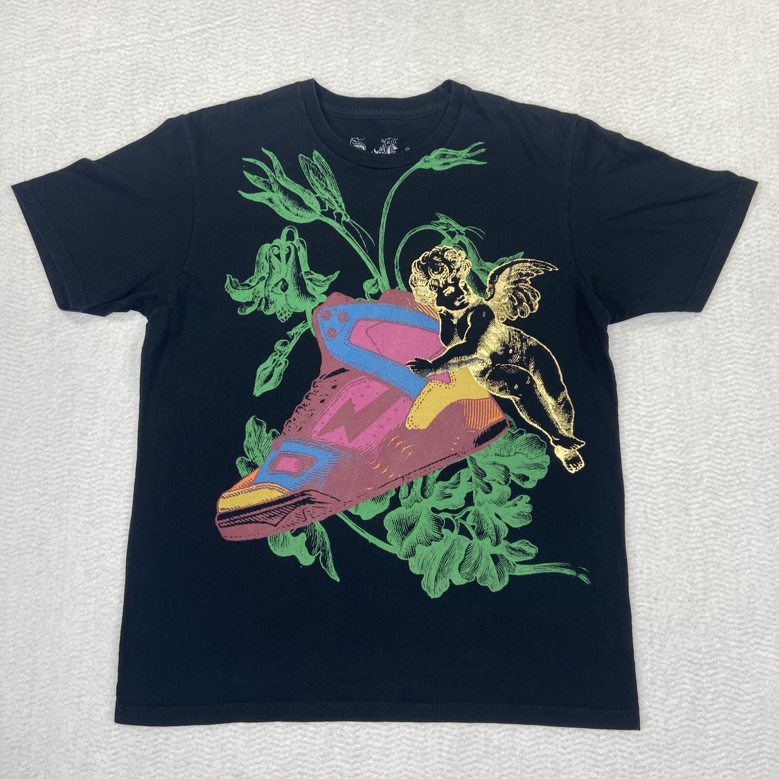 Red Label Couture Tshirt Mens Large Sneeker & Angel Black Pink Green USA Made