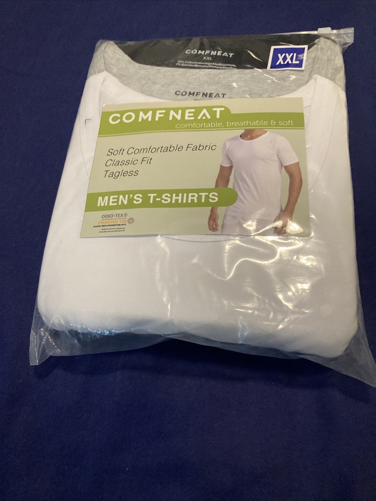 Comfneat Men’s 3-Pack Undershirts Cotton Spandex StretchyWhite gray and black