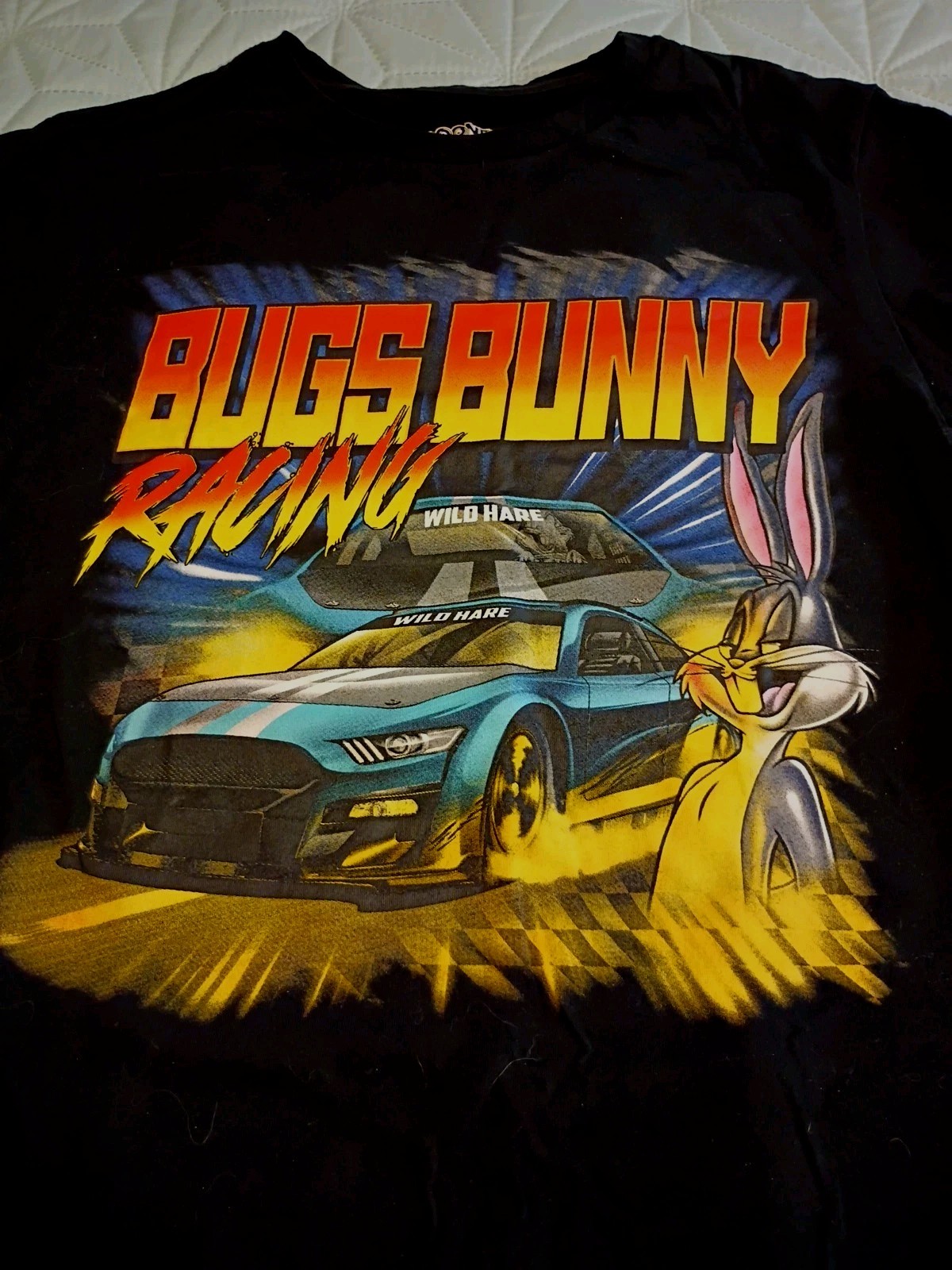Looney Tunes Bugs Bunny Wild Hare Dual Graphic Race Car T-Shirt Black S/M New