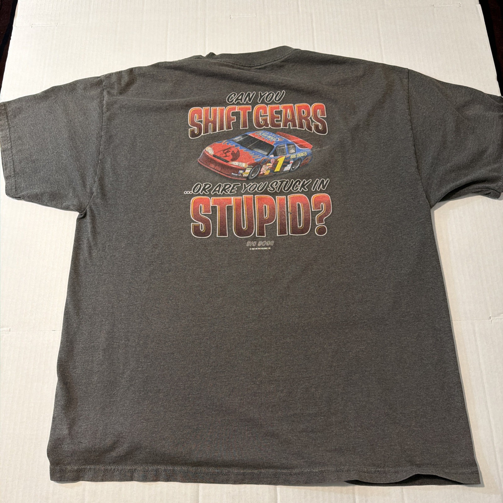 Big Dogs Shirt “Can You Shift Gears Or Are You Stuck In Stupid” Gray T Shirt XL