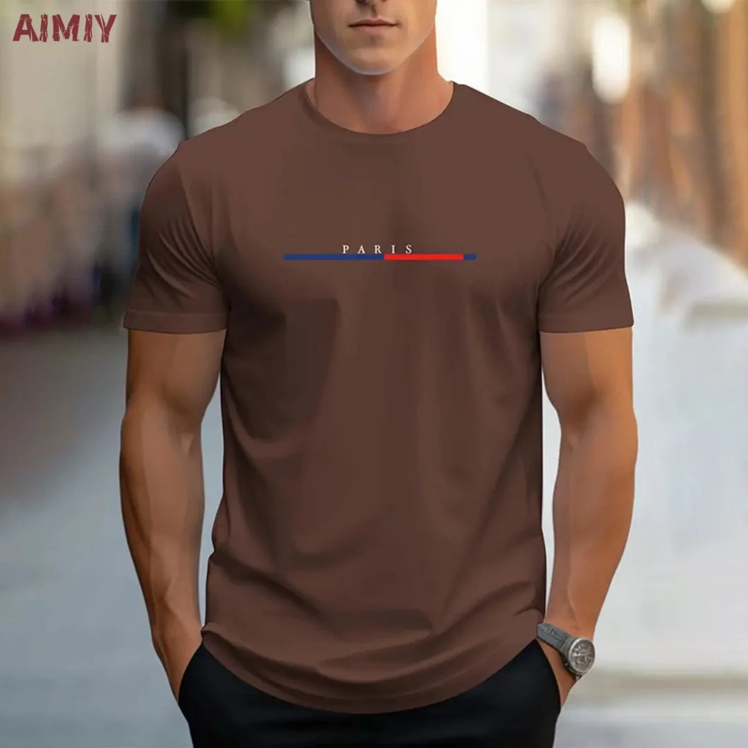 Summer Men’s T-shirt Top Casual Loose Fit Oversized T-shirt PARI Letter Pattern