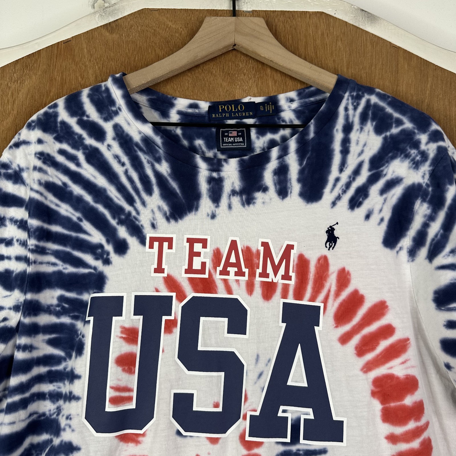 Polo Ralph Lauren Shirt Mens XL Red White Blue Tie Dyed Cotton Team USA Tee