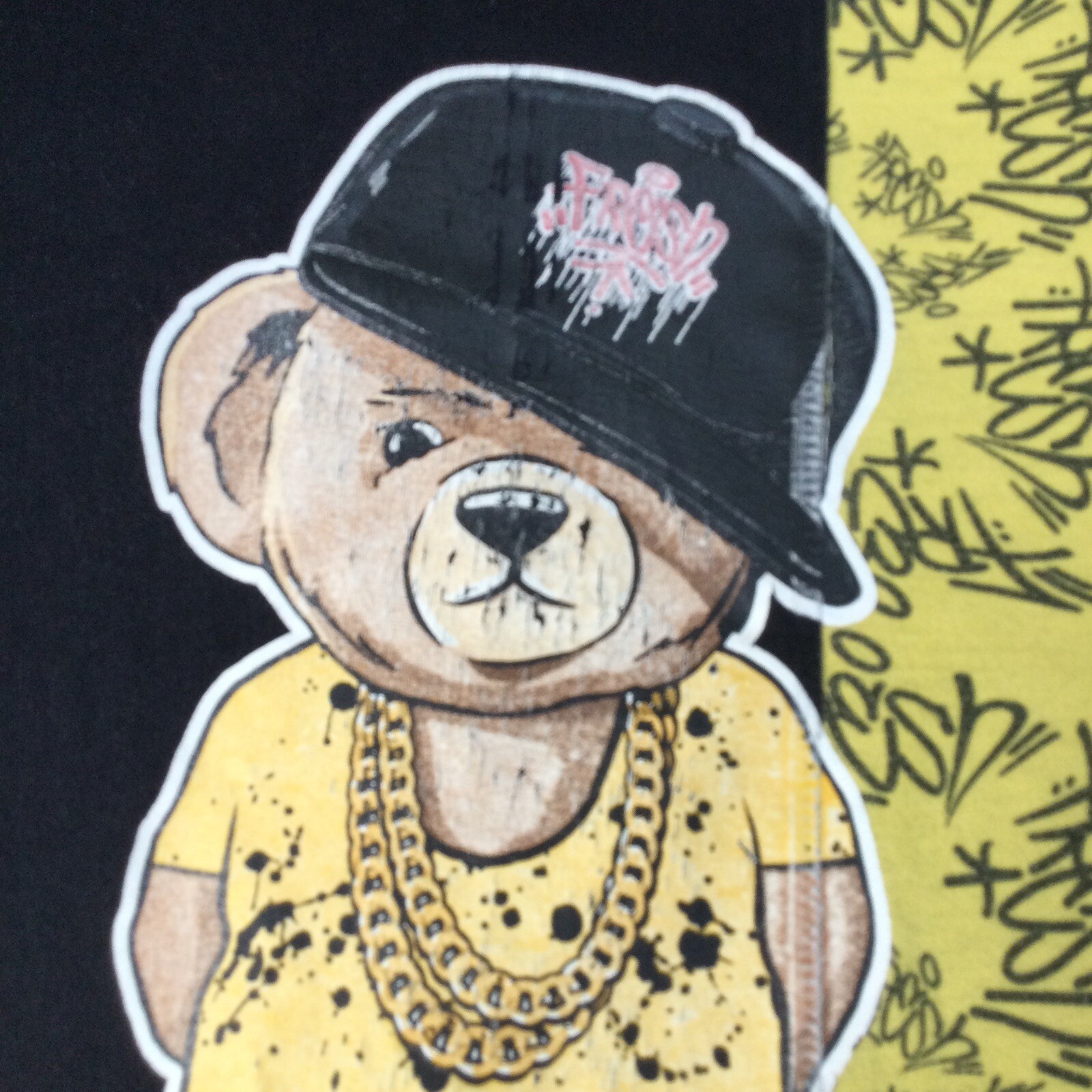 Bailey Apparel Hustle Fresh T Shirt Adult M Teddy Bear Short Sleeve Black Yellow