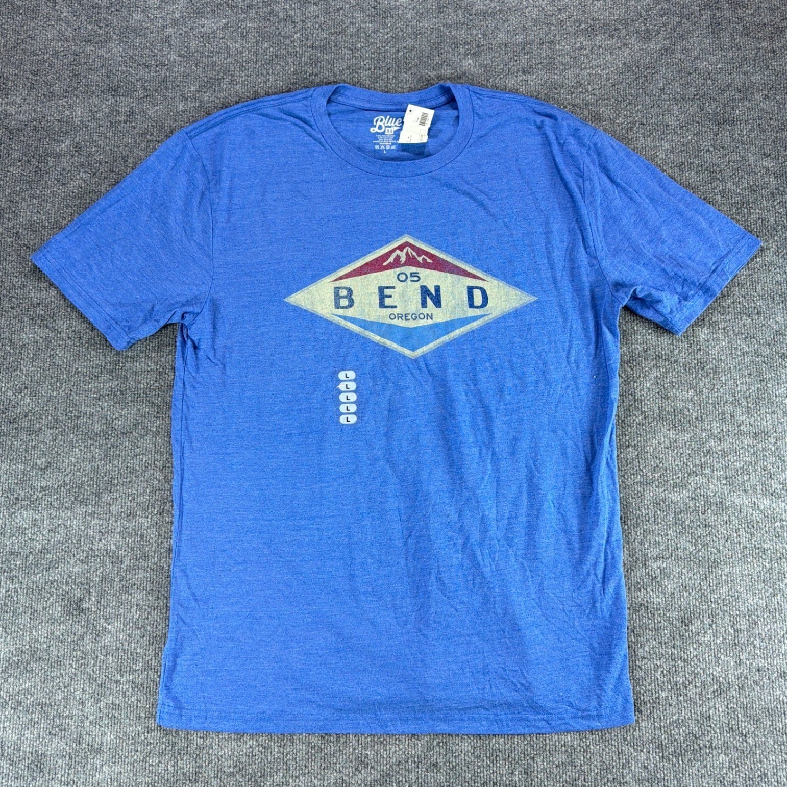 NWT Blue 84 Bend Oregon Graphic T-Shirt Mens Large Royal Blue Heather Tri-Blend