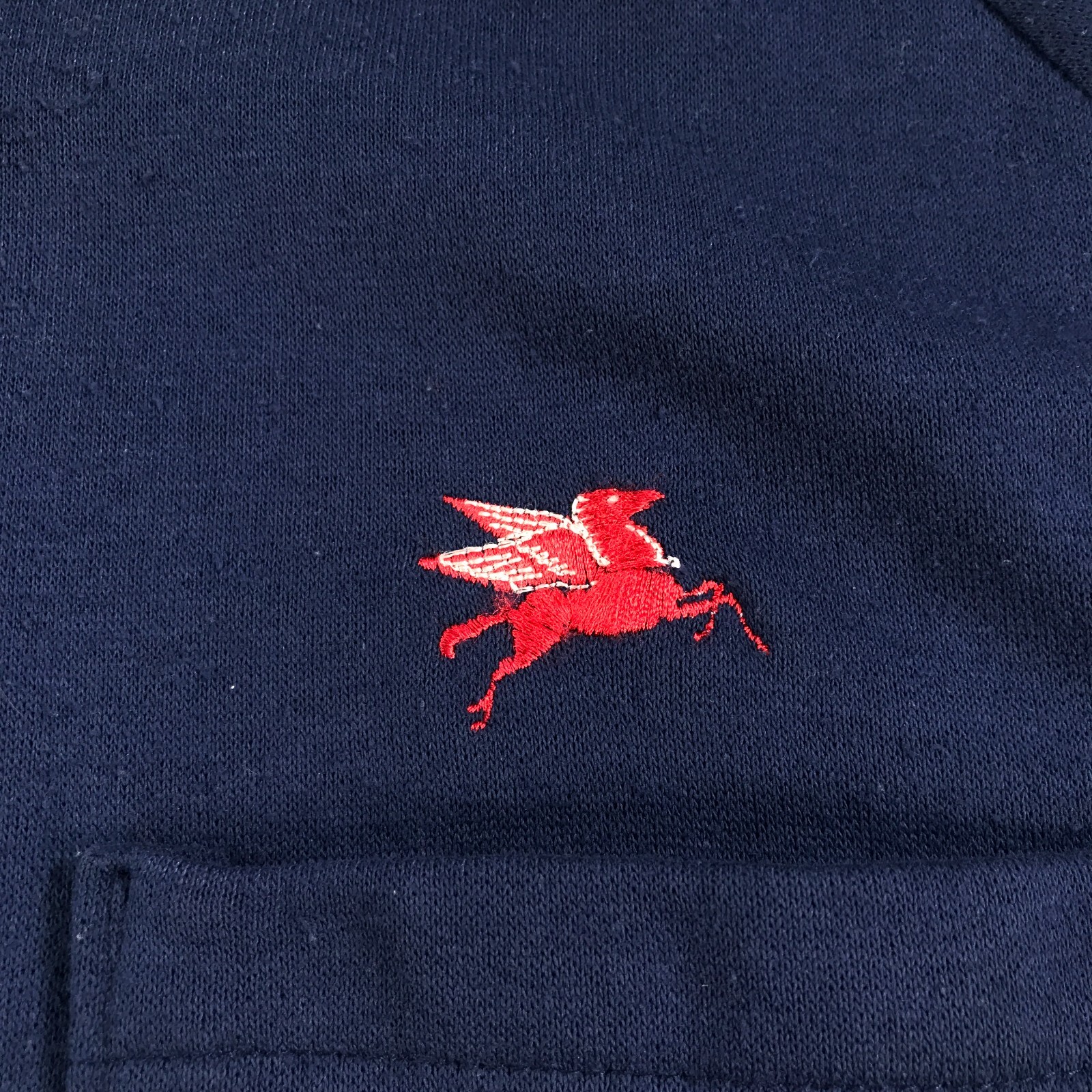 Vintage Mobil Gas Henley Shirt Mens Extra Large Navy Blue Red Logo Made In USA
