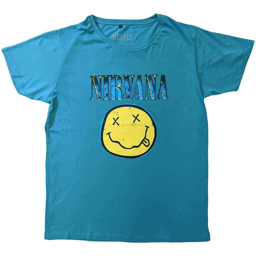 Men’s Nirvana Xerox Happy Face T-shirt X-Small Turquoise Blue