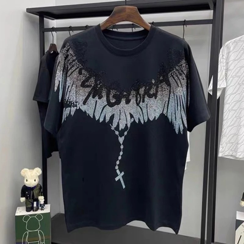 New Men Luxury Diamond Wings Rhinestones Fashion T-Shirt High Quality