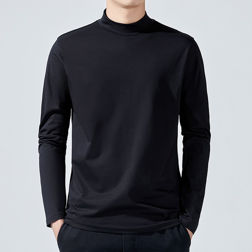 Men’s Turtleneck Long Sleeve Pullover Top Polyester Fabric Regular Length
