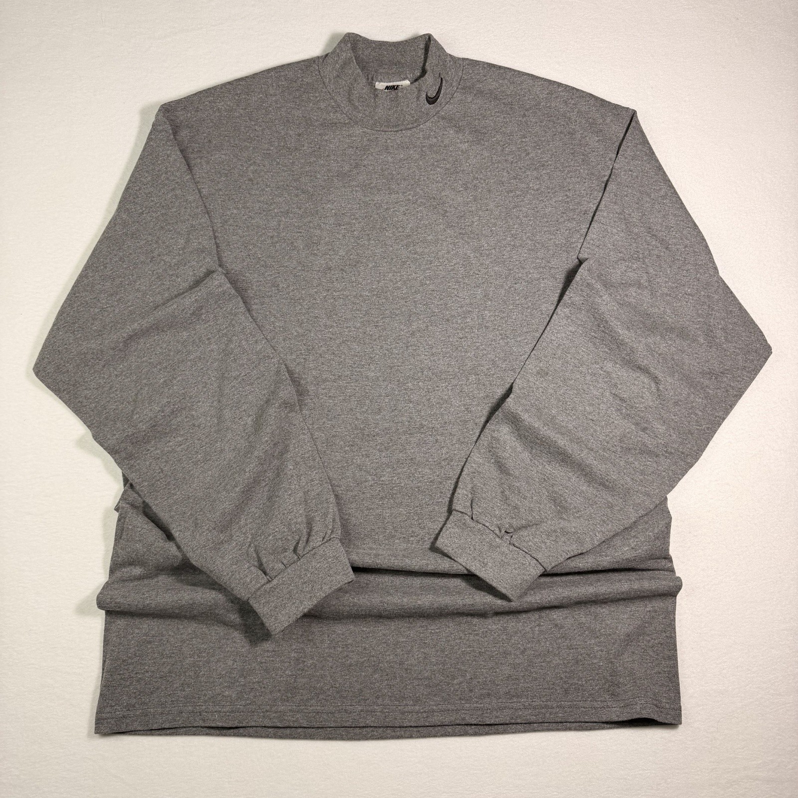 Vintage Nike Mock Neck Long Sleeve Shirt Gray USA Made Swoosh XL Y2K