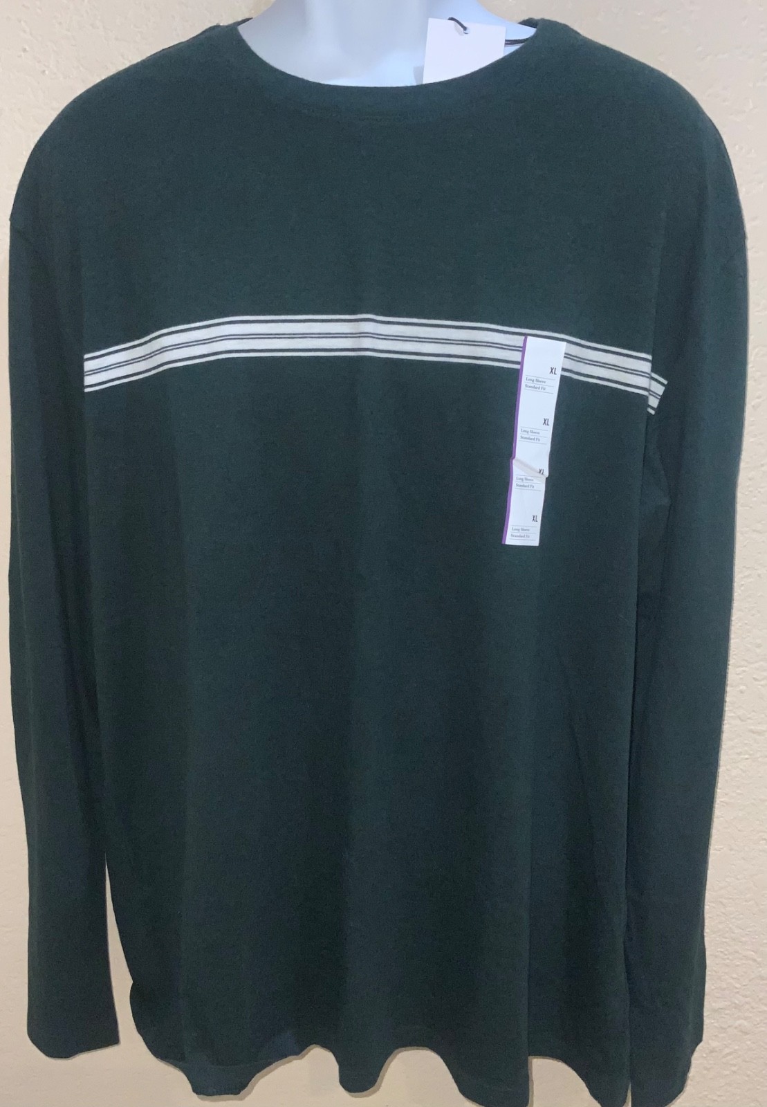 Men’s XL or XXL Long Sleeve T-Shirt FOREST GREEN STRIPE Goodfellow Cotton/Poly