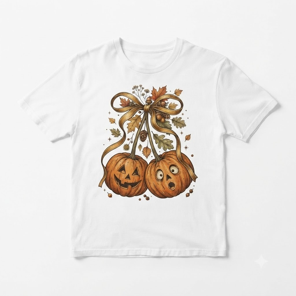 Pumpkin Cherries Autumn Girly Shirt, Halloween Pumpkin T Shirt Fall Pumpkin