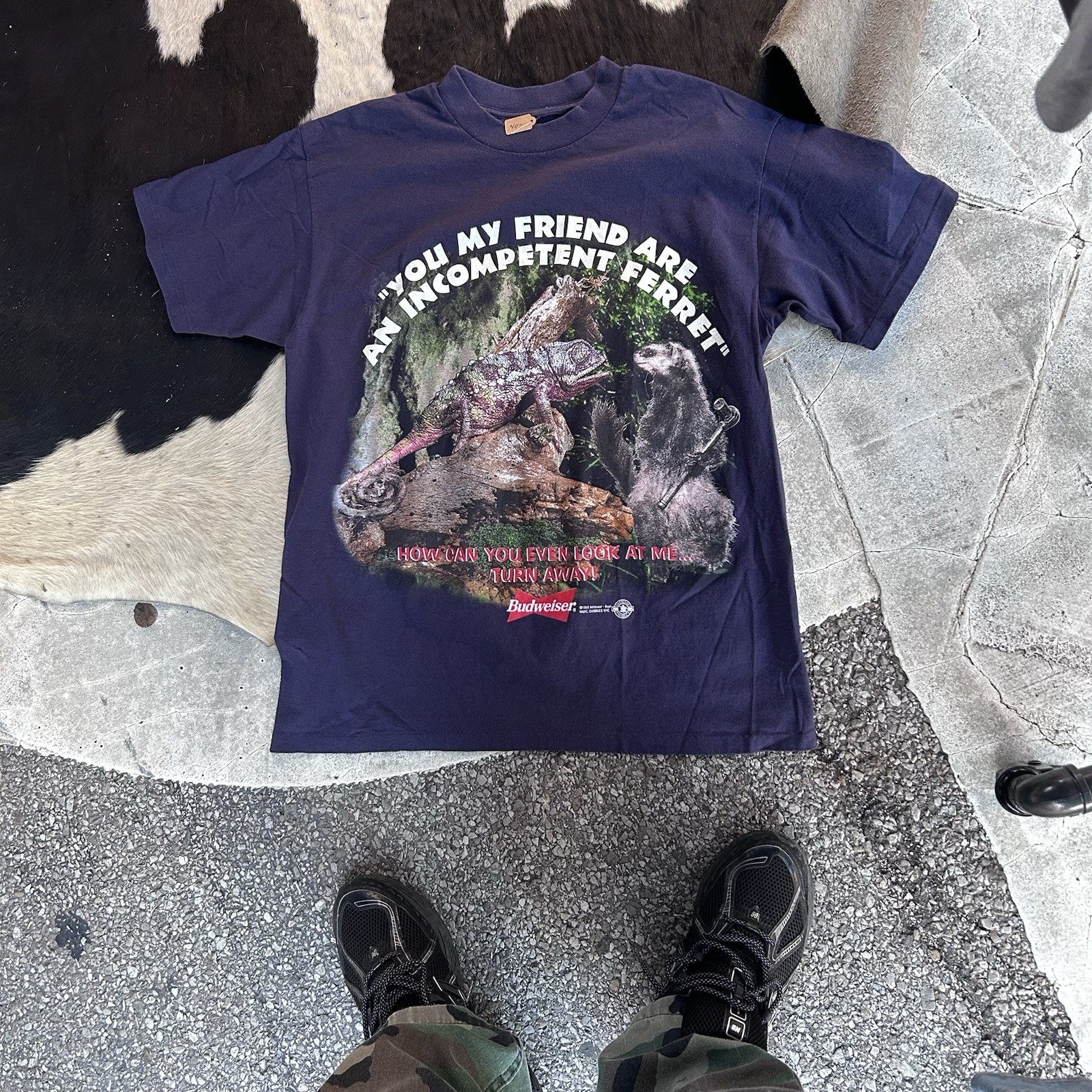 Vintage 1998 Budweiser Incompetent Ferret Chameleon Funny Graphic T Shirt XL USA