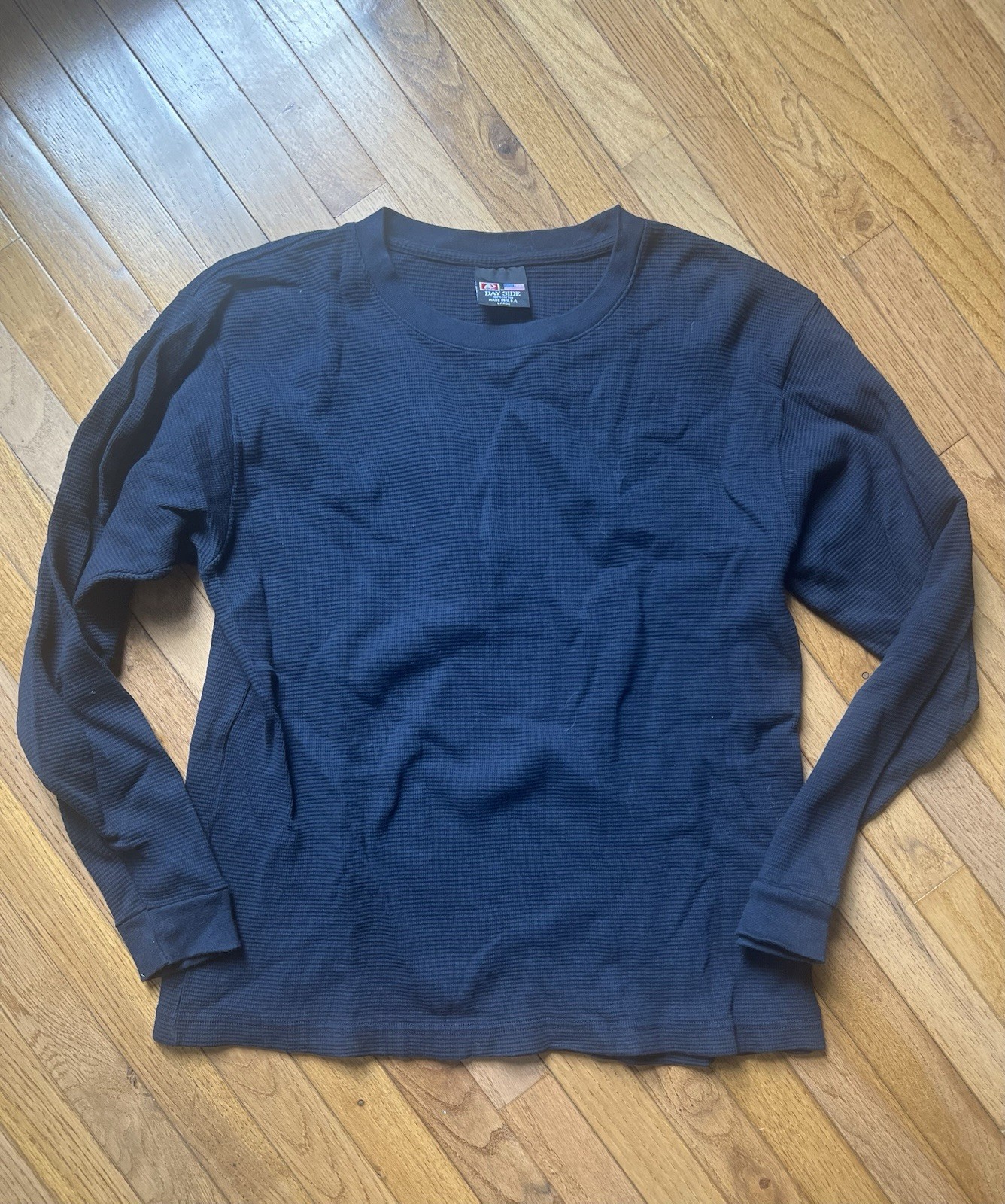 Bayside Vintage Heavyweight 7.5oz Made in USA Navy Waffle Thermal size large