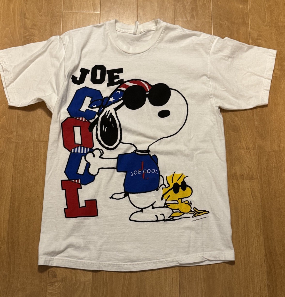 Vintage Snoopy Joe Cool & Woodstock Peanuts America T Shirt 90s Sz. XL