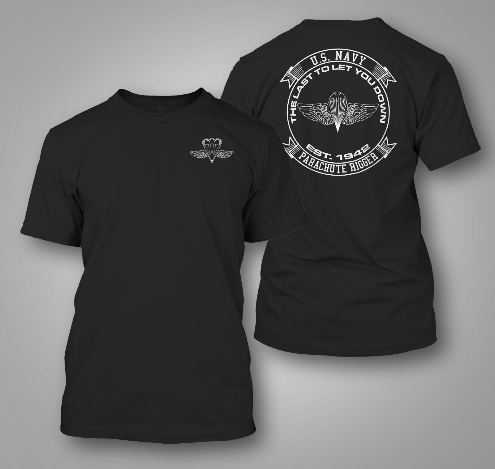 US Navy PR Parachute Rigger – Custom Men’s Back and front T-Shirt Tee