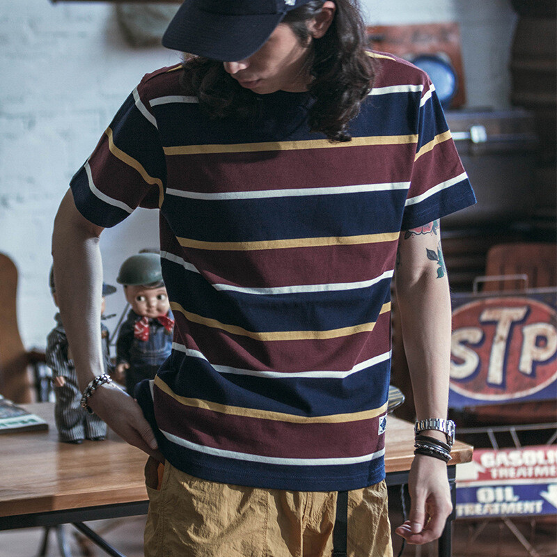 NON STOCK Ivy League Striped Crew Neck T Shirts Preppy Style Men’s Casual Tee
