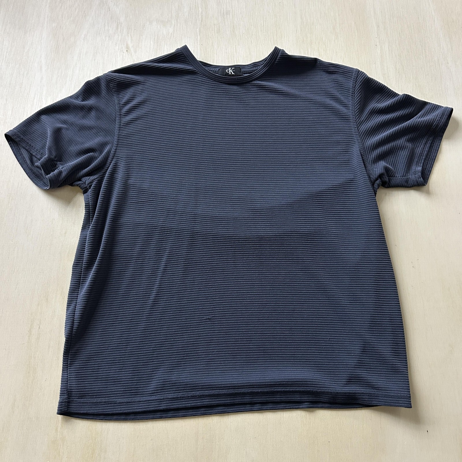 Calvin Klein Shirt Mens XL Blue Textured Striped Modal Blend Casual Tee T-Shirt