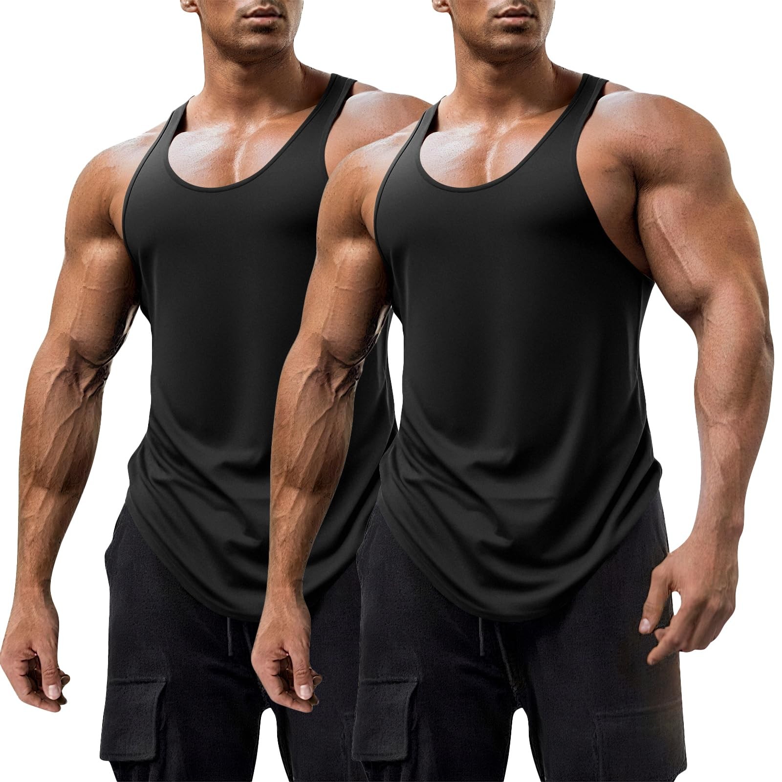 Men’s 2 Pack Gym Workout Tank Tops YBack Muscle Tee Stringer Bodybuilding Sle…