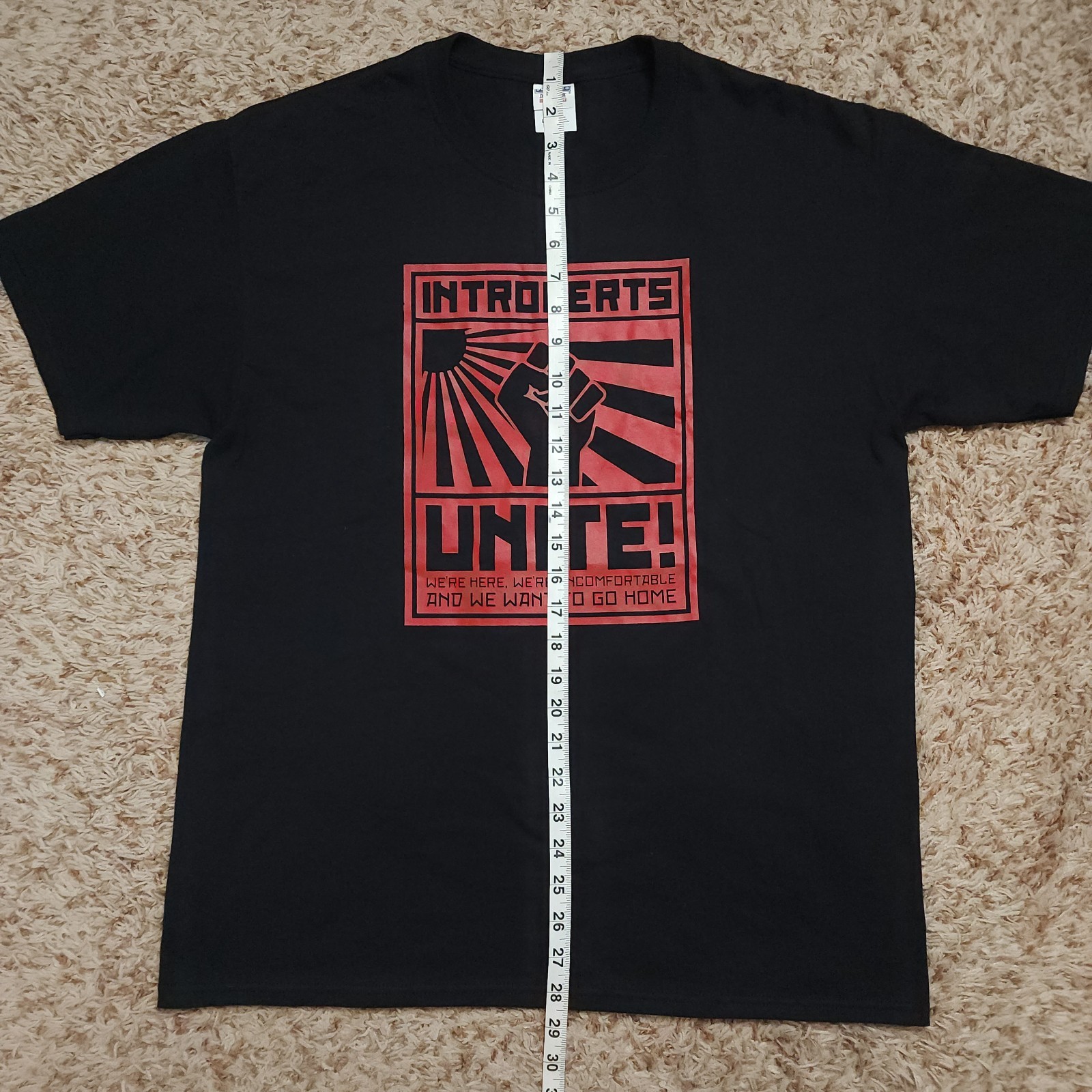 Introverts Unite Screen Print Mens L Red Black Short Sleeve Shirt
