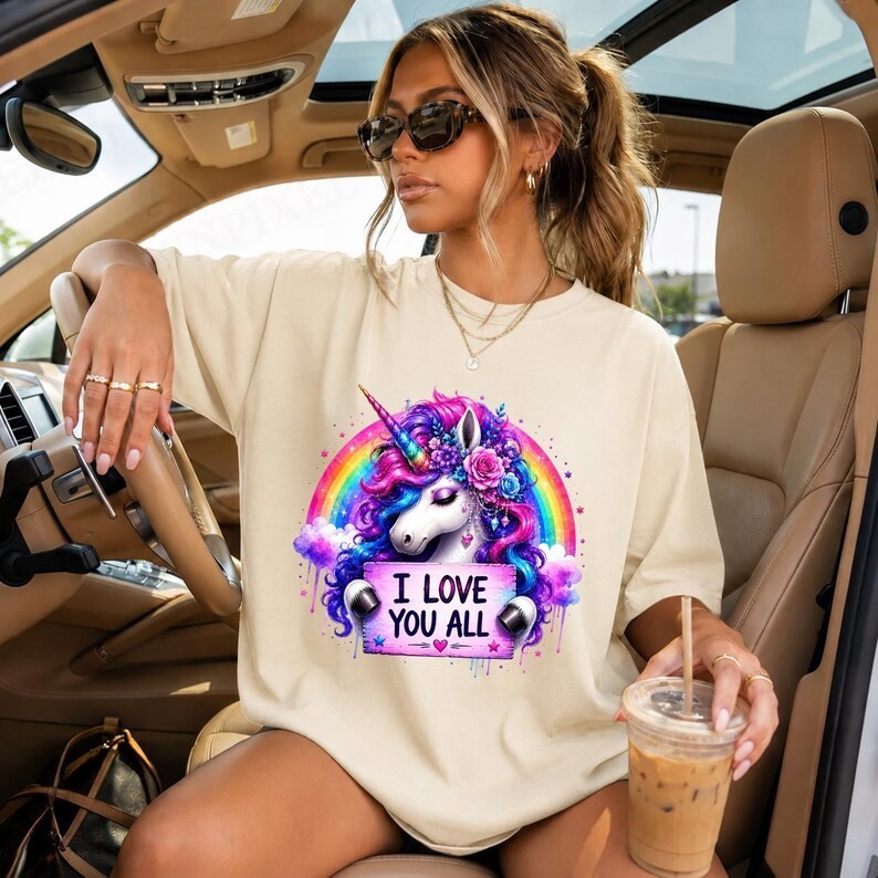 Rainbow Unicorn Graphic Tee, Colorful Fantasy Floral Shirt