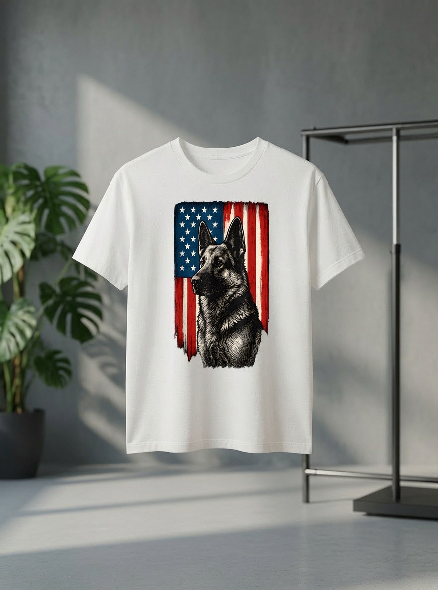 Patriotic German Shepherd American Flag Dog for Men Women T Shirt