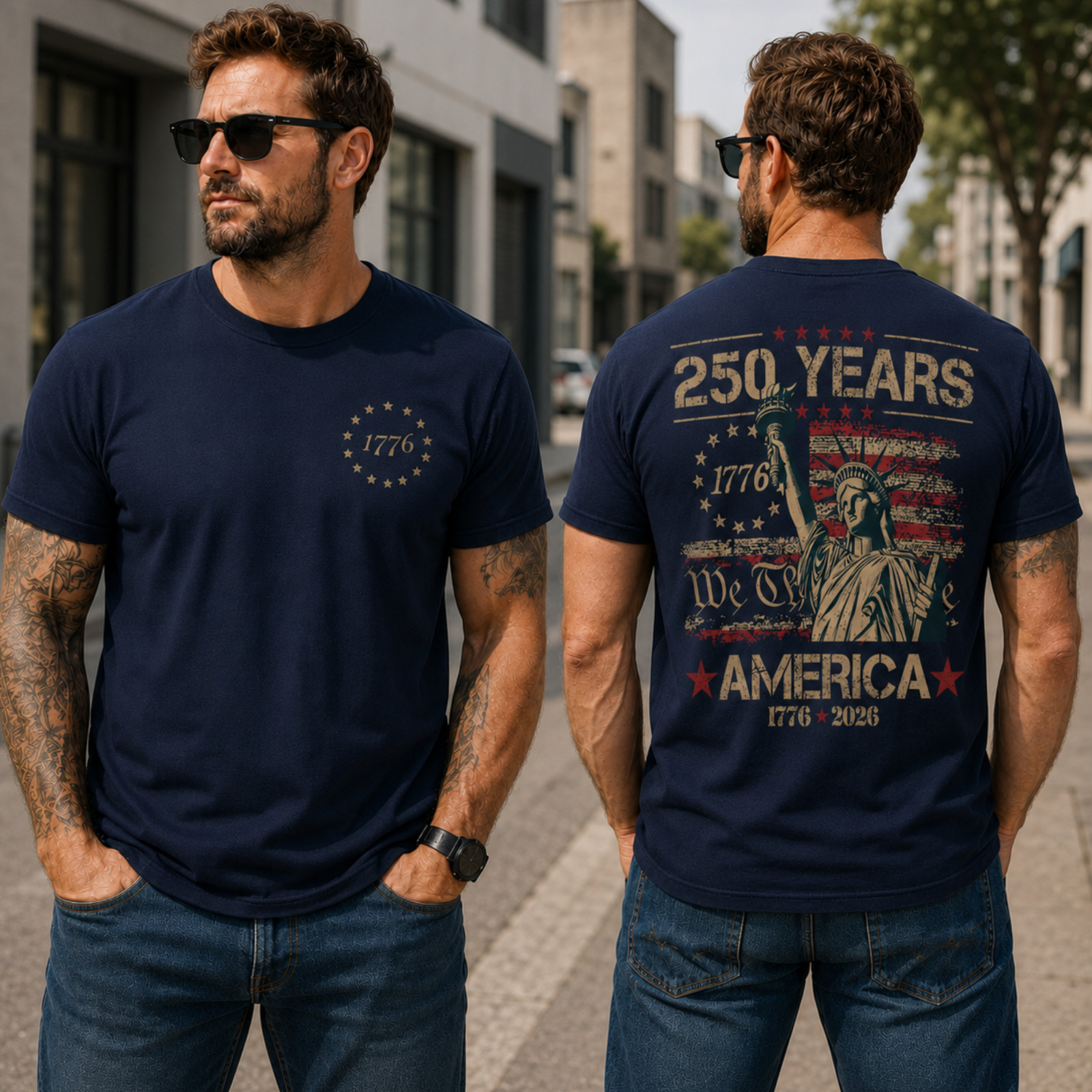 Patriotic USA 250th Anniversary Shirt Men 1776 2026 Eagle Flag July 4th (S-5XL)