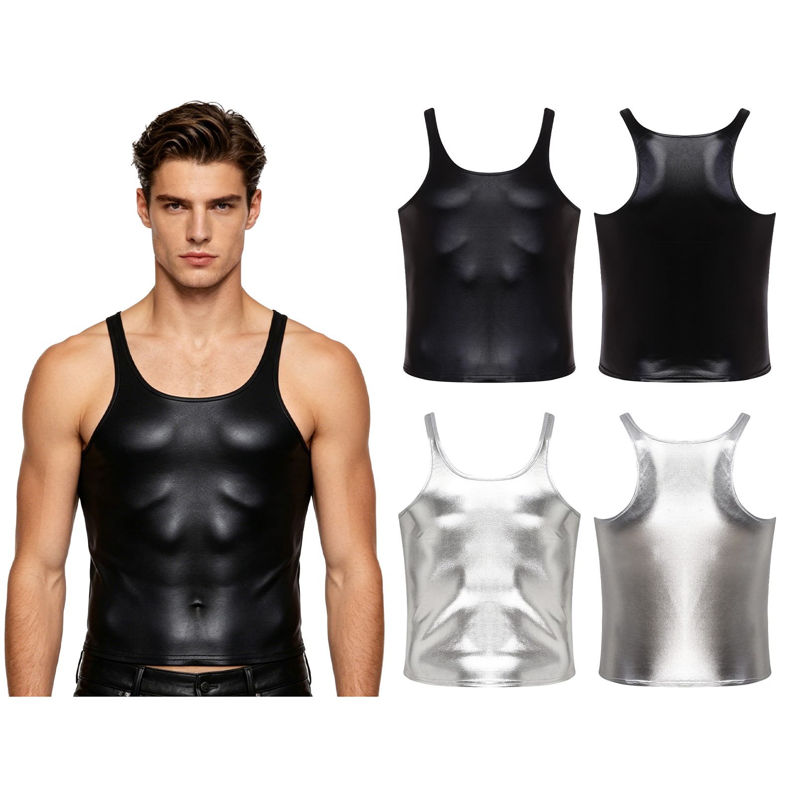 Men Vest Glossy Tank Athletic Shirt Party Sports Daily Life Hip Hop Casual Top