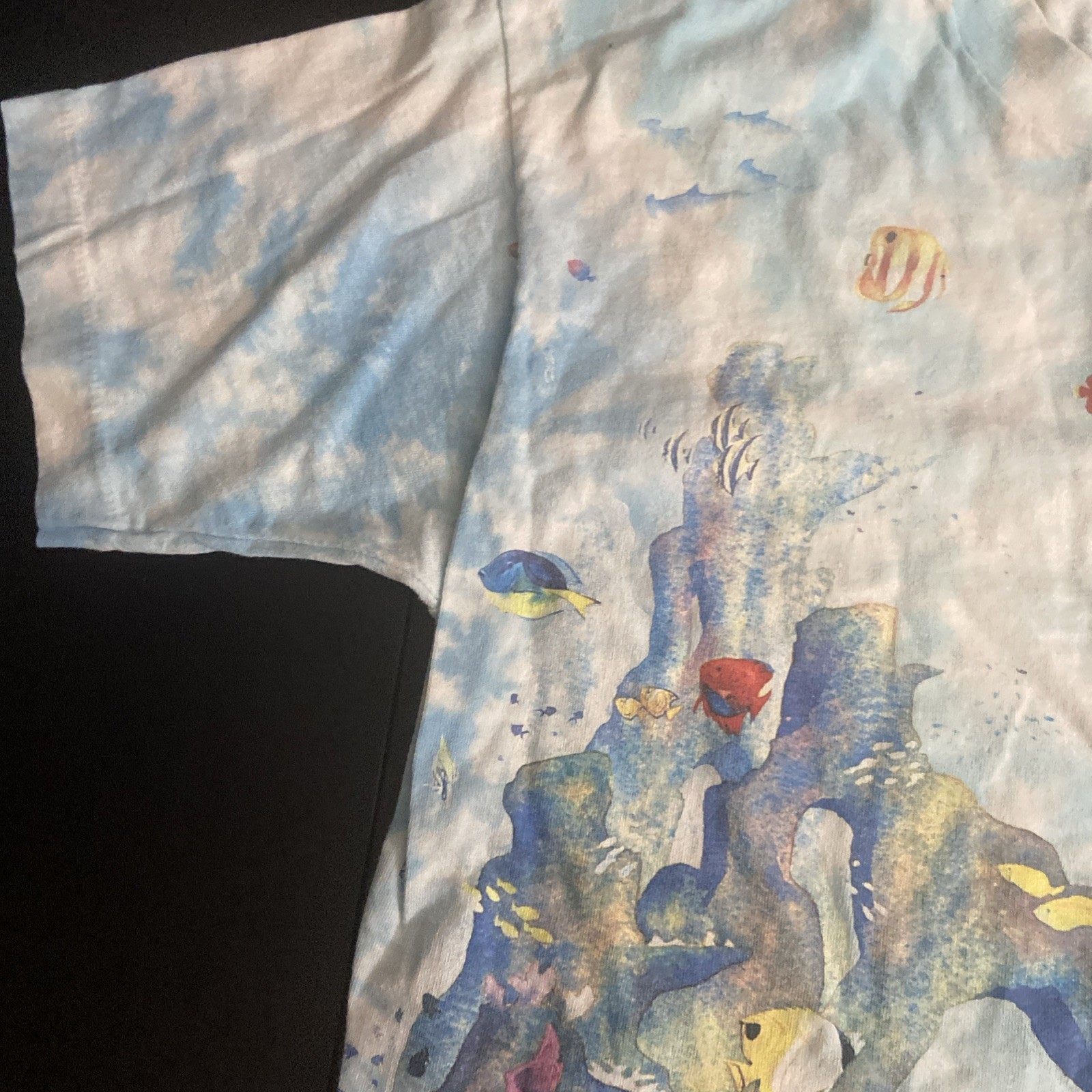 Vintage Liquid Blue Coral Reef Aquatic Paradise Tie Dye T Shirt Single Stitch L