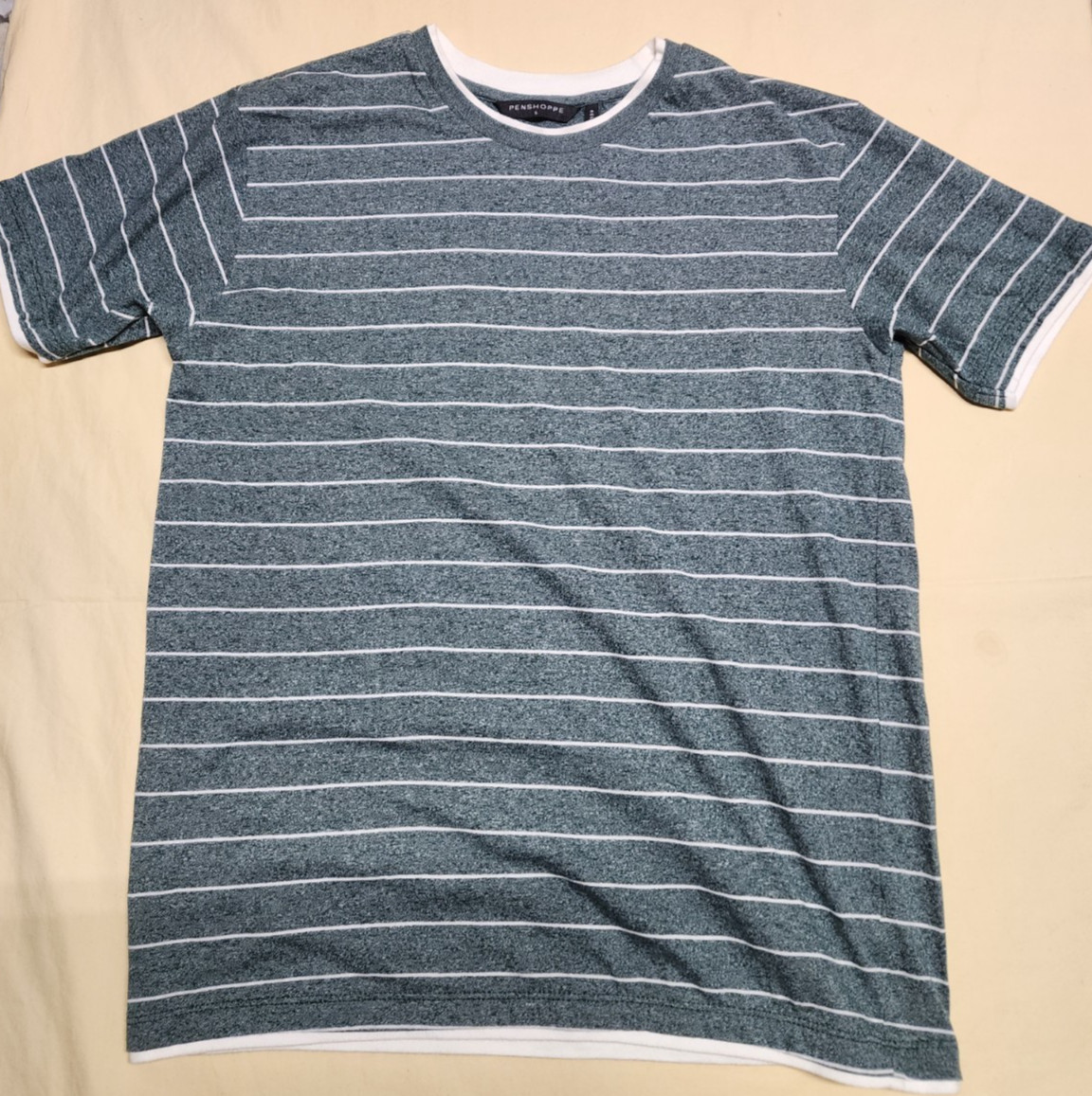 Penshoppe T-shirt Men Small Relax Fit Heather Gray Stripe Short Sleeve Crew Neck