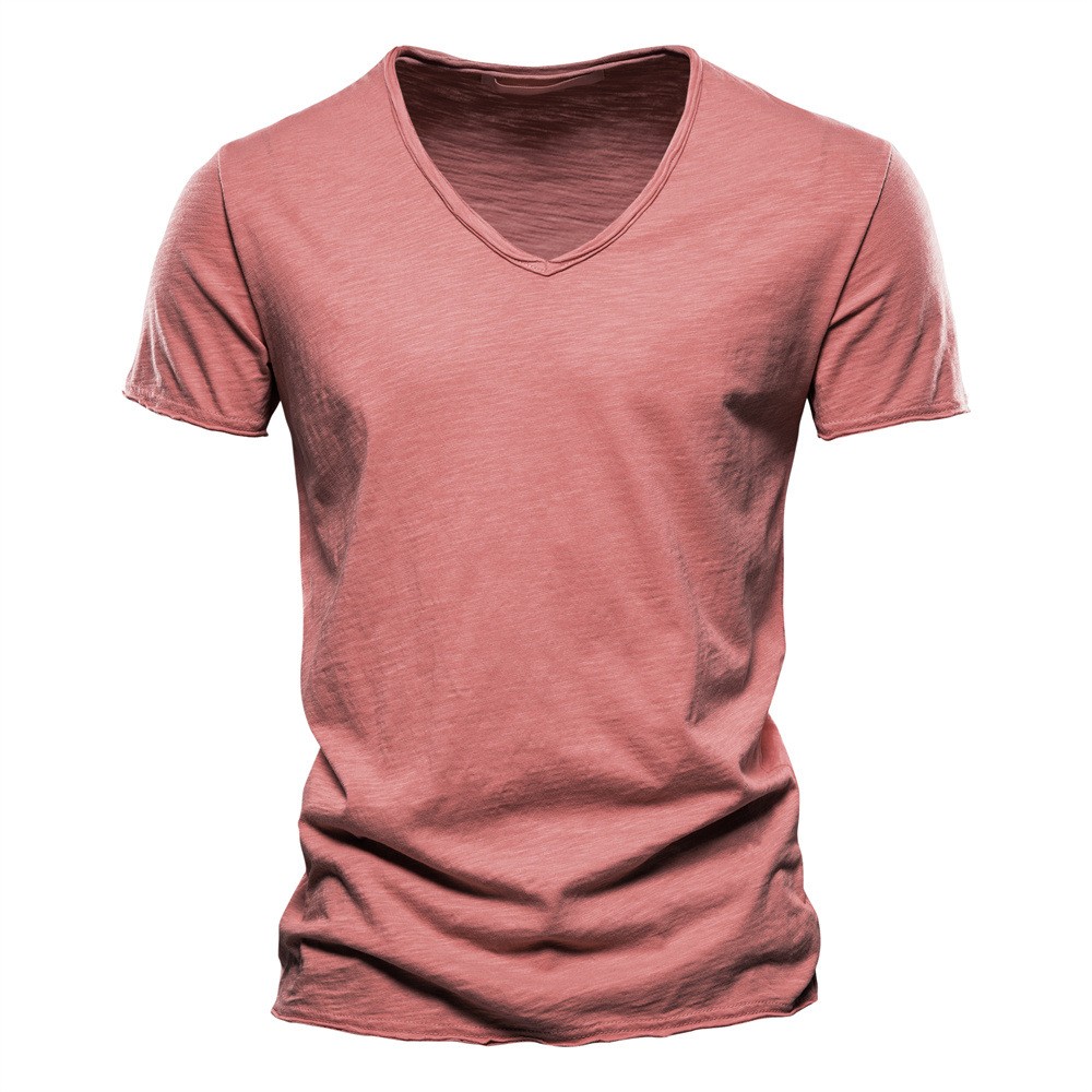 Summer Men’s New Solid Color V-Neck Short Sleeve T-shirt Tops Casual Blouse