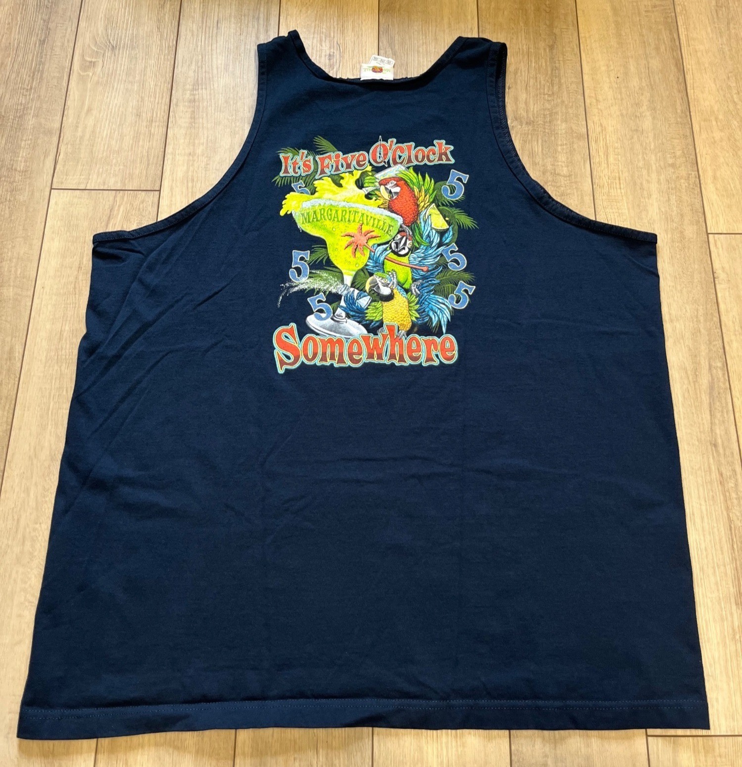 Margaritaville Las Vegas Mens 2XL Tank Top Blue 5 o’clock Somewhere Parrot