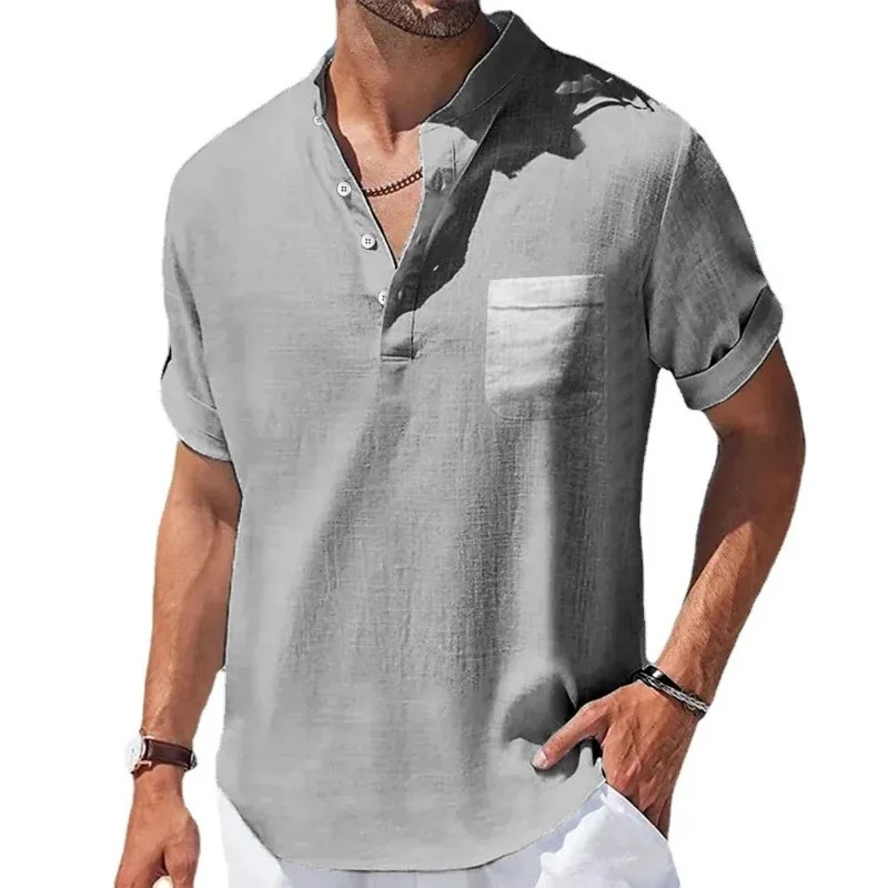 Men’s Breathable Pocket Shirt Summer Beach Casual Oversized Button Tee Gift 4XL