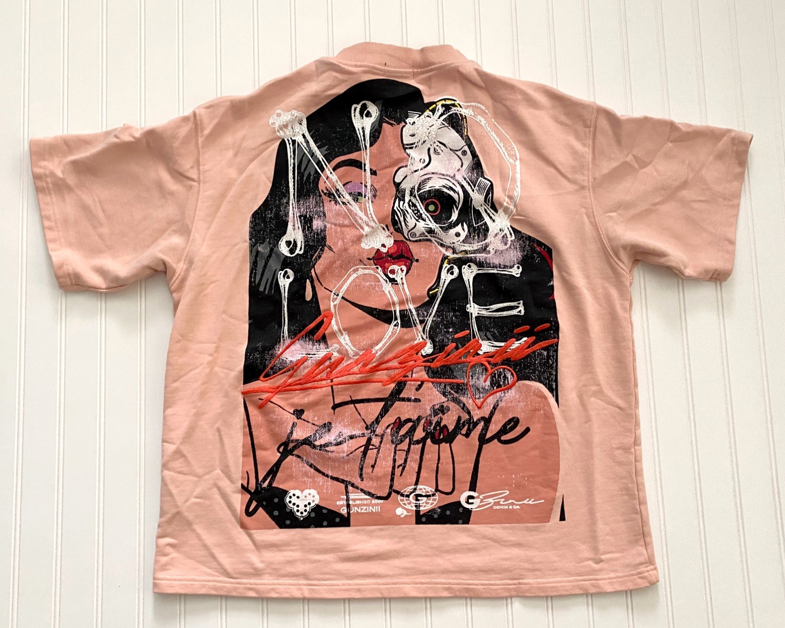 GUNZINII Pink No Love Short Sleeve Tee T Shirt Mens Size Large L