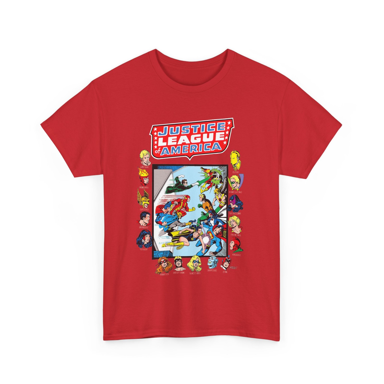 JLA JSA All-Star Squadron T-Shirt DC Comics George Perez Art Vintage-Style Tee