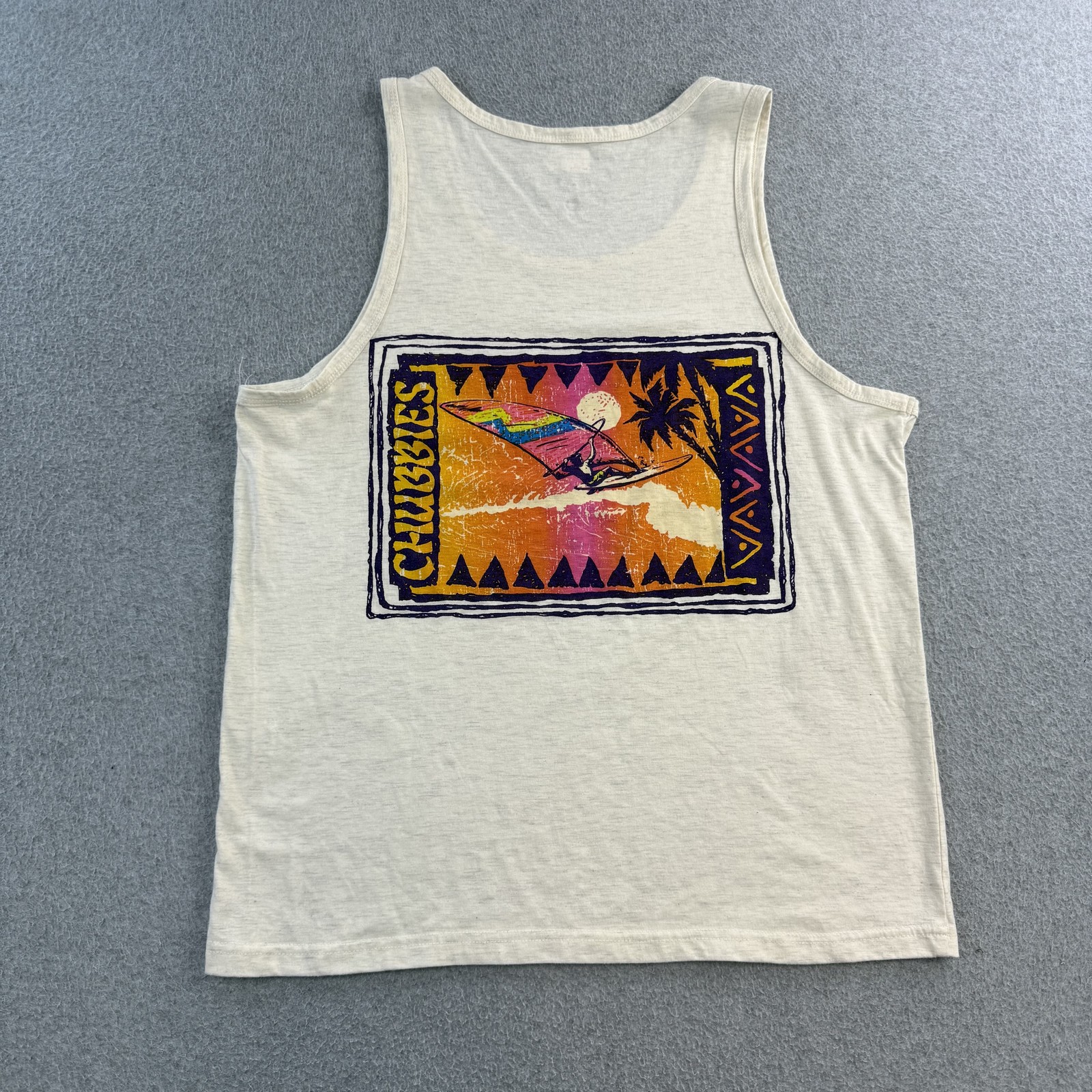 Chubbies Tank Top Shirt Mens Small Beige Surf Graphic Sleeveless Windsurf Retro