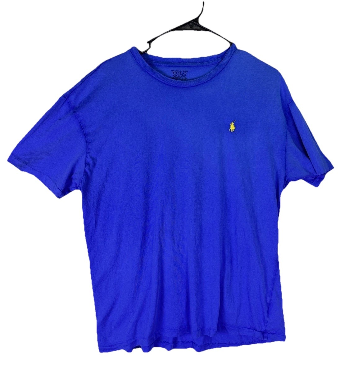 Polo Ralph Lauren Shirt Medium Blue Yellow Pony Crew Neck T Shirt Preppy Casual