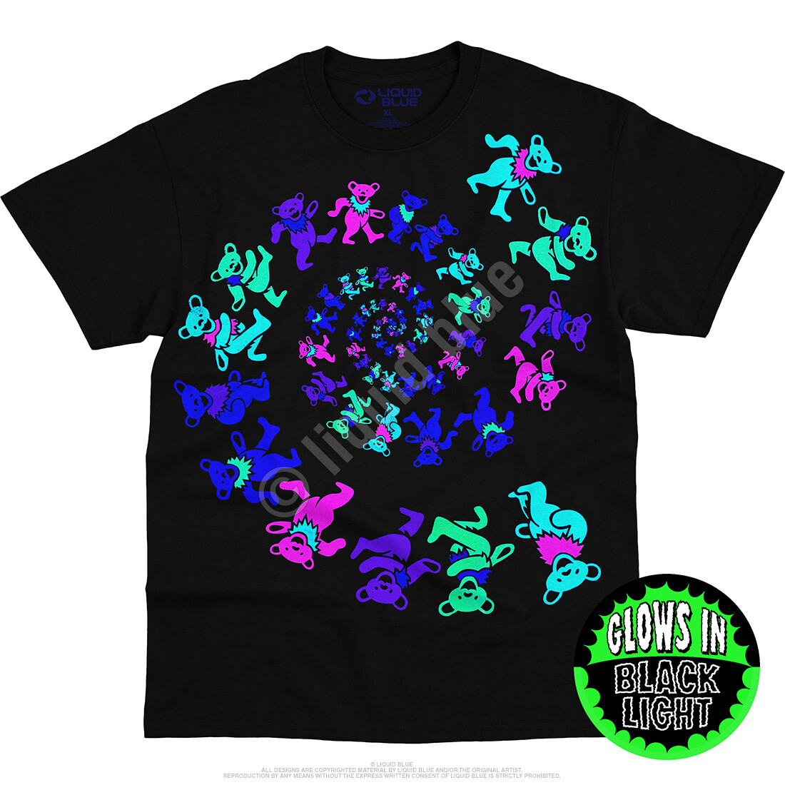 GRATEFUL DEAD-SPIRAL BEARS BLACKLIGHT-GLOW N BLKLT-SHIRT S-M-L-XL-2X,3X Garcia