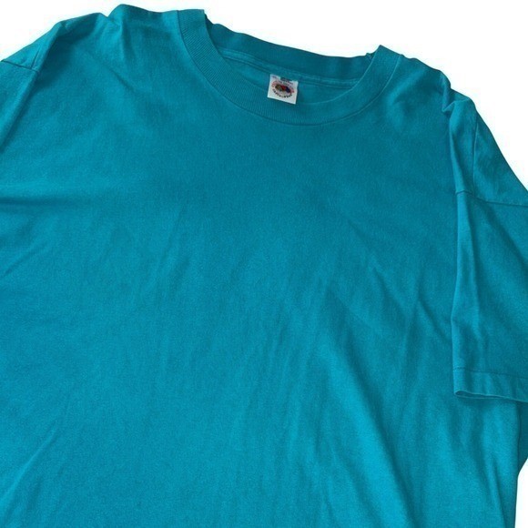 VTG 90s Fruit of the Loom Blank T Shirt XL Teal Single Stitch Made in USA Grunge