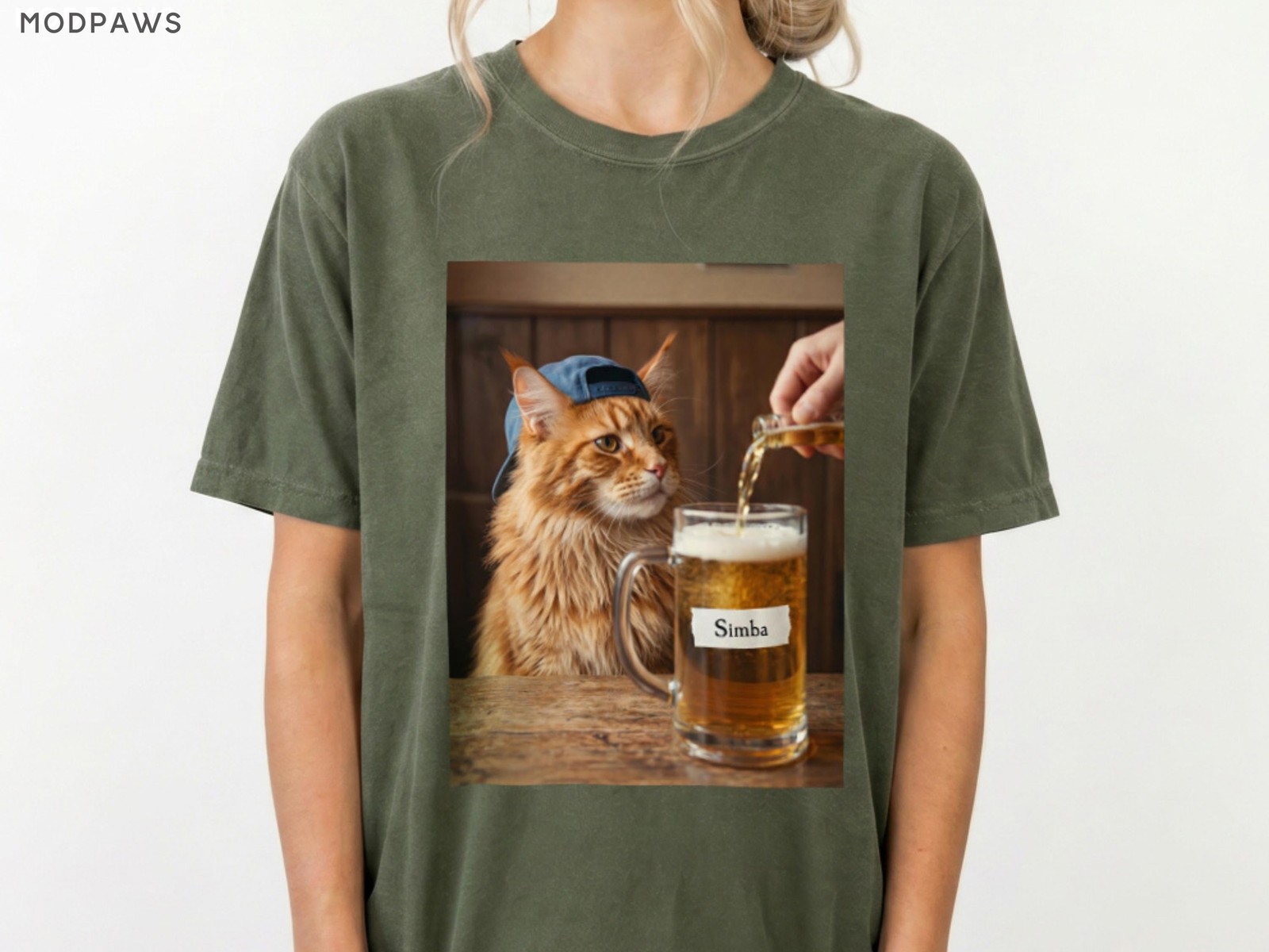 Custom Pet Portrait Beer Shirt, Funny Cat or Dog Graphic Tee Gift
