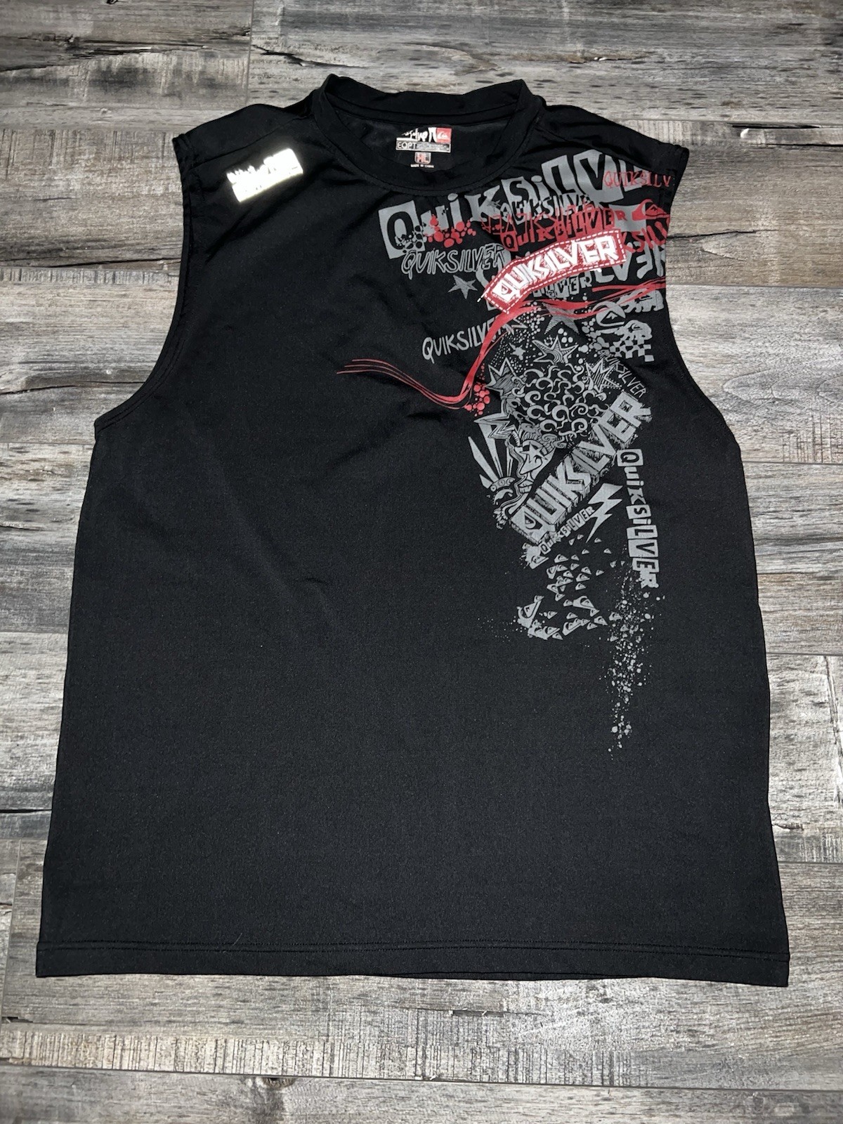 Quiksilver Graphic Logo Print T-Shirt Black Men’s XL Sleeveless Crew Neck