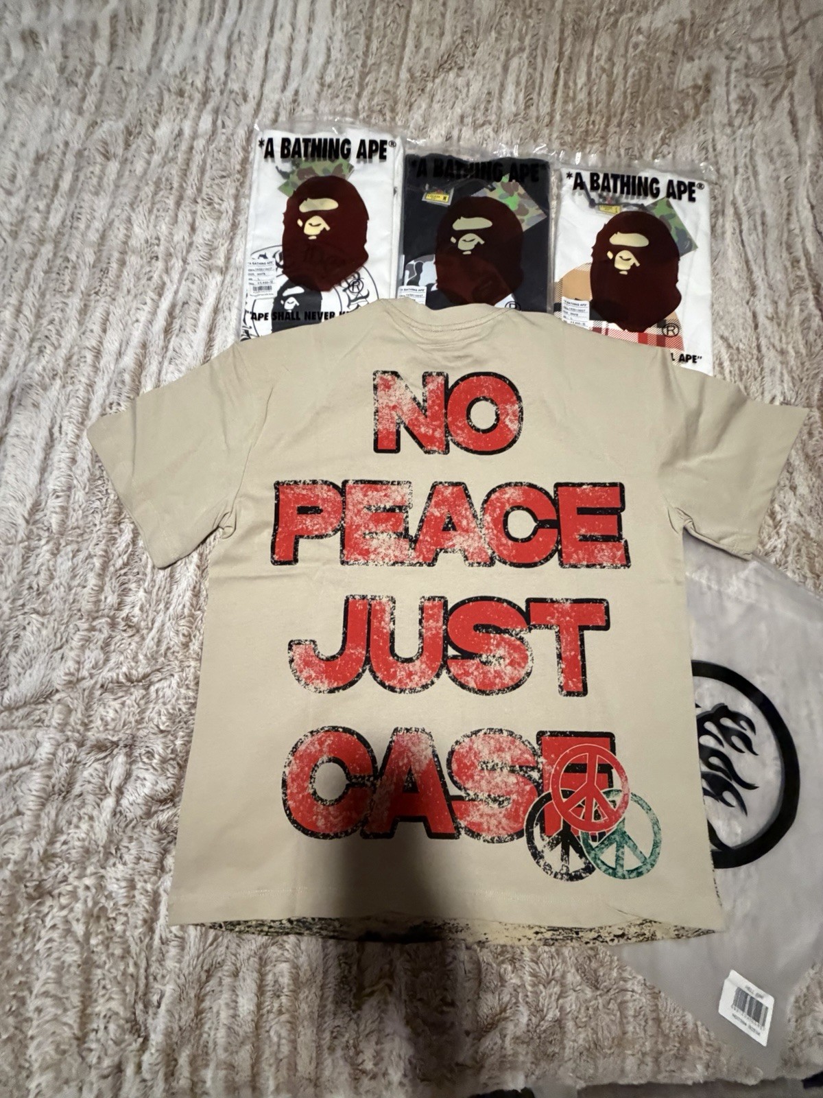 Hellstar Beige Graphic Print Crew Neck Short Sleeve Tee Men’s L