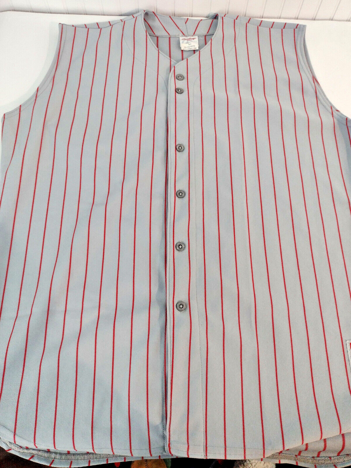 Rawlings Baseball Jersey Gray With Red Stripes Mens Size 2XL Sleeveless Striped