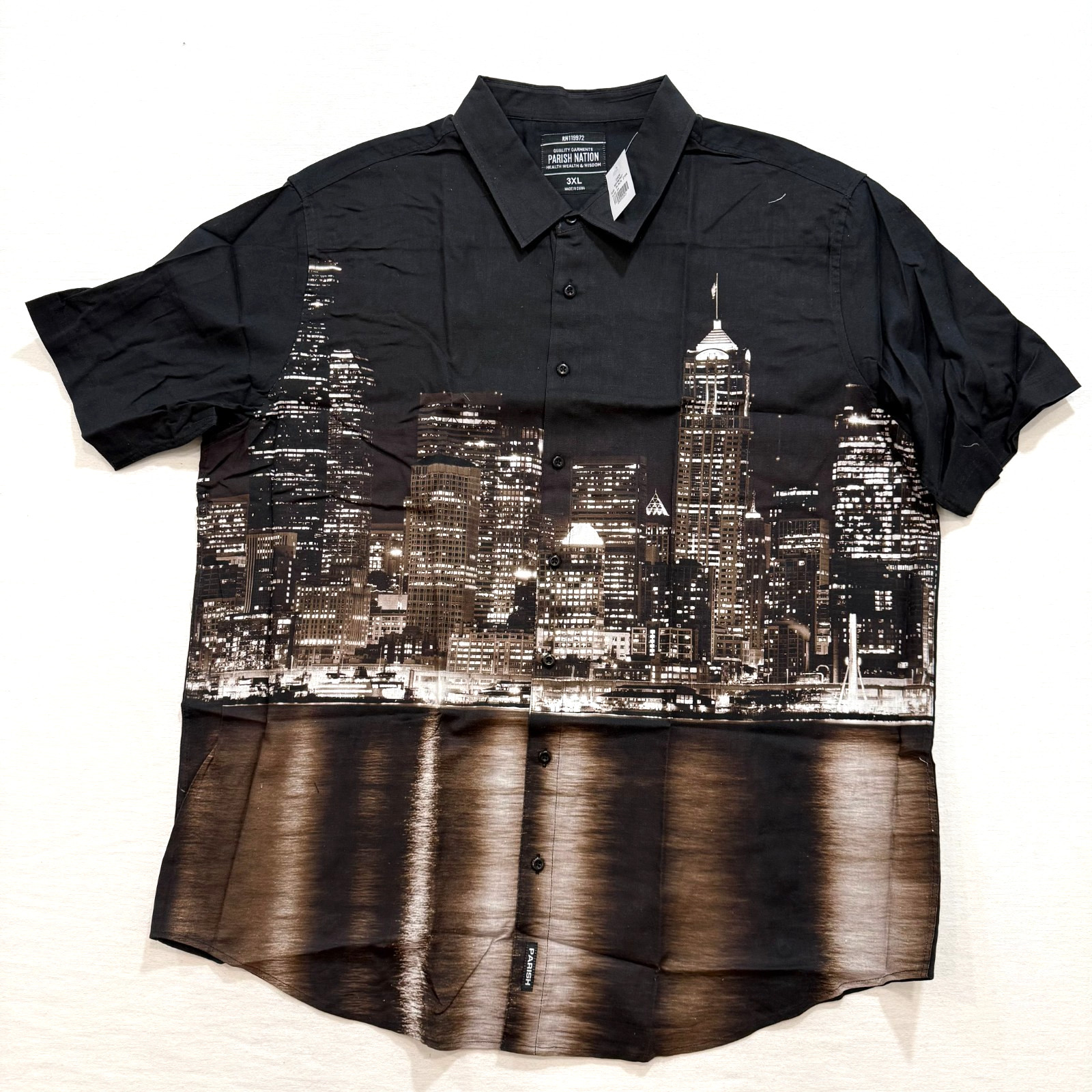 Paris Nation Men’s Button Down Shirt Black Color NYC Block Linen Blend 3XL 4XL