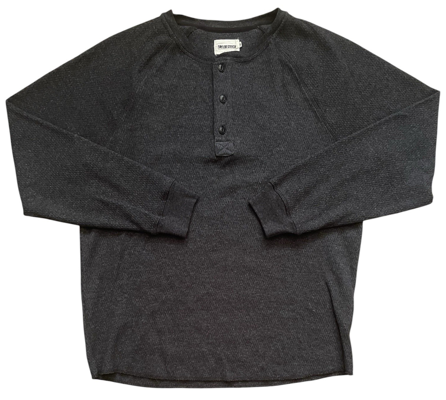 TAYLOR STITCH MEN’S THE HEAVY BAG HENLEY LONG SLEEVE SIZE 42 GREY
